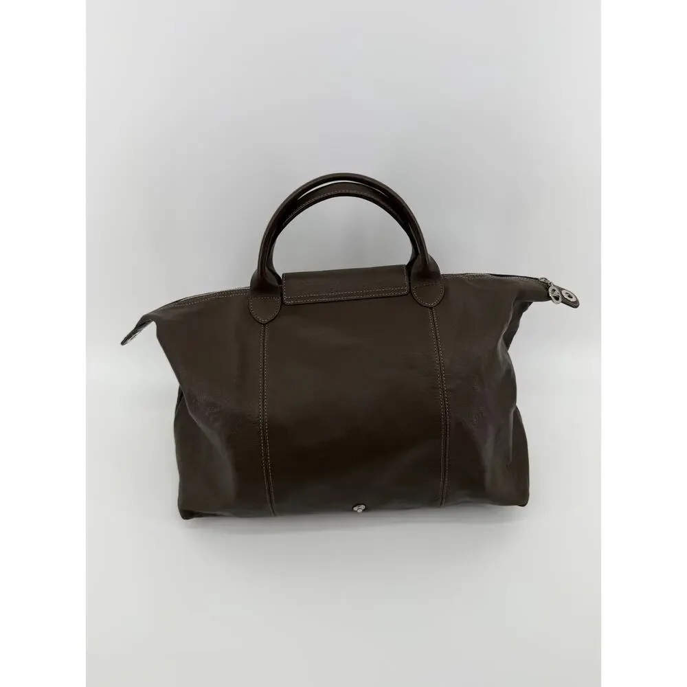 Brown Leather travel bag , purse, satchel , Longchamp Le Pliage Cuir